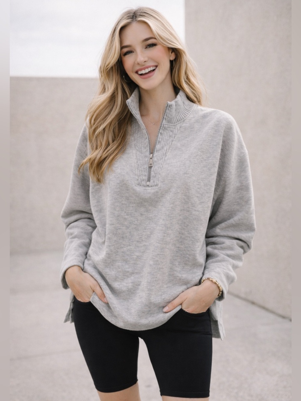 Splendid Gray Oversized Quarter Zip Sweatshirt Small